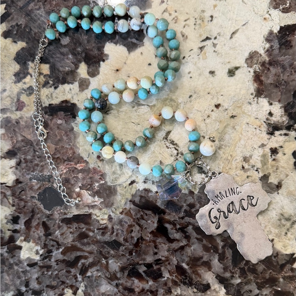 Amazing Grace Cross Pendant Beaded Necklace - Picture 5 of 7